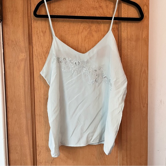 Tracy 100% silk camisole flowing leaves embroidery design in light seafoam - Picture 7 of 7